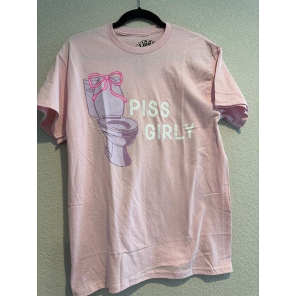 A-Ziggies Piss Girly Graphic Tee Pink Coquette Toilet Bow T-Shirt Medium NEW
